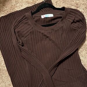 Free People Brown Ribbed Knit Maxi Dress